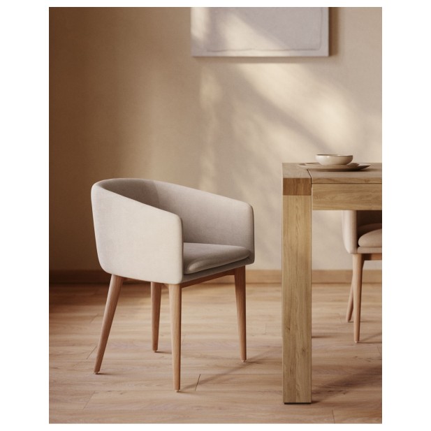 Silla Harlan de chenilla beige y...