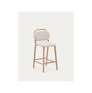 Taburete Helda de chenilla beige y madera maciza de roble...