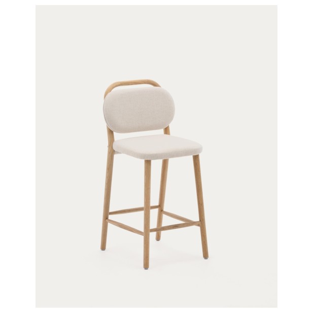 Taburete Helda de chenilla beige y...