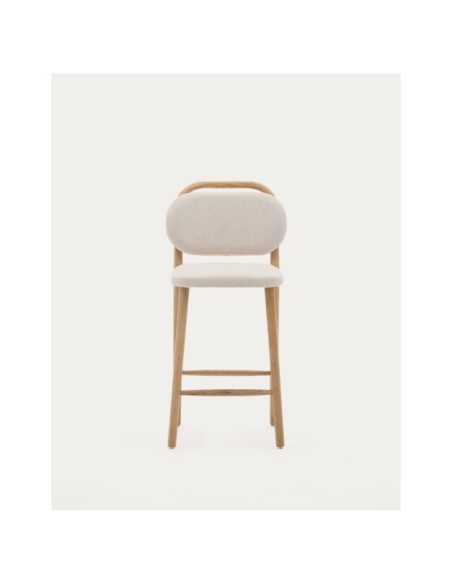 Taburete Helda de chenilla beige y madera maciza de roble FSC Mix Credit 65 cm - Kave Home