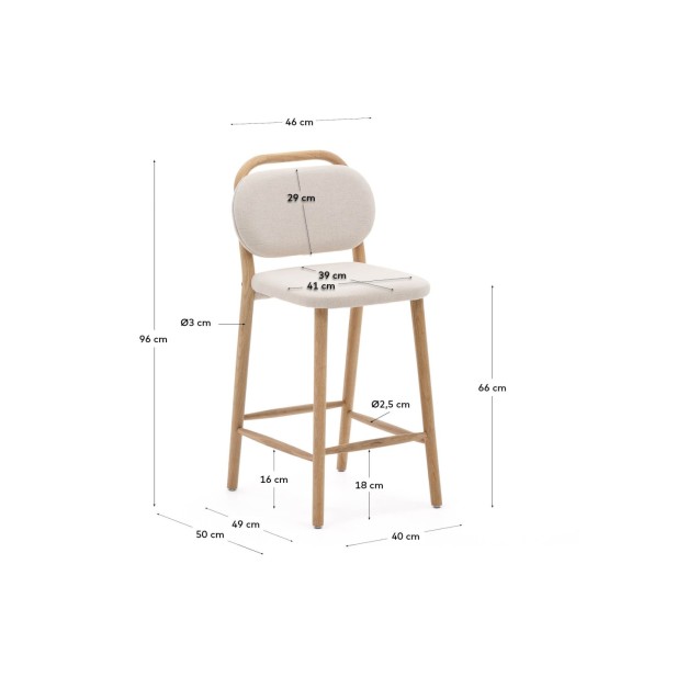 Taburete Helda de chenilla beige y...