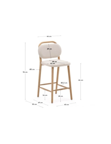 Taburete Helda de chenilla beige y madera maciza de roble FSC Mix Credit 65 cm - Kave Home