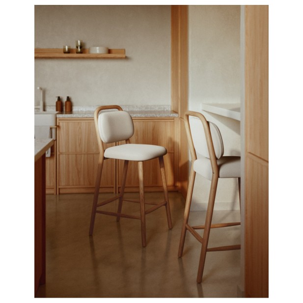 Taburete Helda de chenilla beige y...