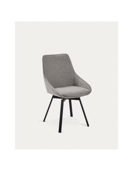 Silla giratoria Jenna gris claro y patas de acero acabado negro FSC 100% - Kave Home