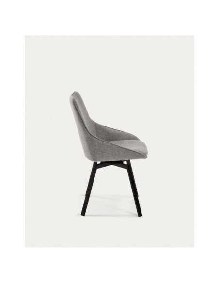 Silla giratoria Jenna gris claro y patas de acero acabado negro FSC 100% - Kave Home