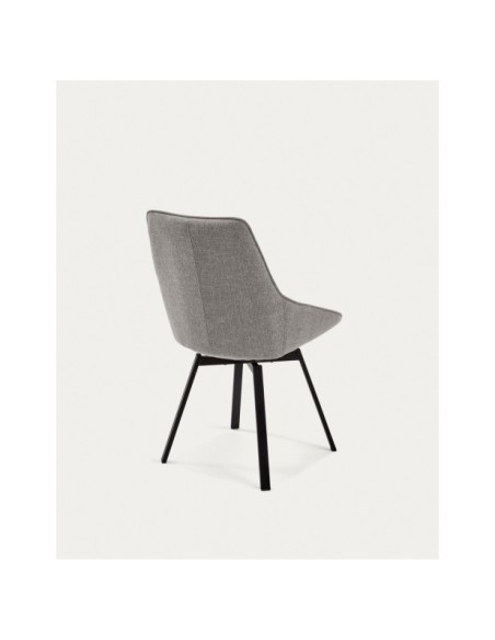 Silla giratoria Jenna gris claro y patas de acero acabado negro FSC 100% - Kave Home