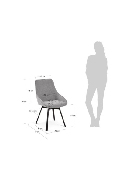 Silla giratoria Jenna gris claro y patas de acero acabado negro FSC 100% - Kave Home