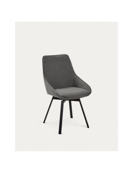 Silla giratoria Jenna gris oscuro y patas de acero acabado negro FSC 100% - Kave Home