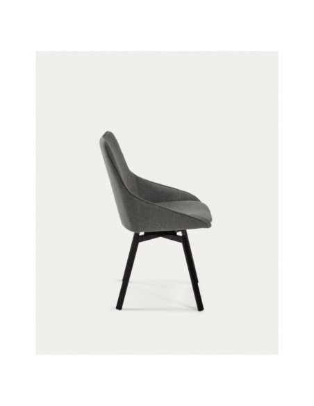 Silla giratoria Jenna gris oscuro y patas de acero acabado negro FSC 100% - Kave Home