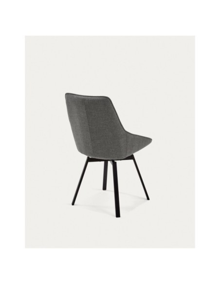 Silla giratoria Jenna gris oscuro y patas de acero acabado negro FSC 100% - Kave Home