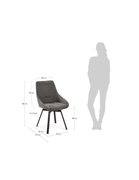 Silla giratoria Jenna gris oscuro y patas de acero acabado negro FSC 100% - Kave Home