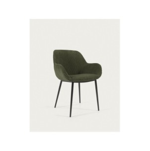 Silla Konna de pana gruesa verde oscuro y patas de acero...