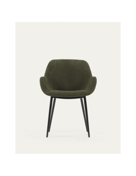 Silla Konna de pana gruesa verde oscuro y patas de acero acabado pintado negro - Kave Home