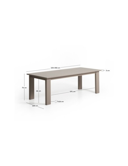 Mesa extensible Livorno de aluminio topo 233(350) x 100 cm - Kave Home