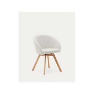 Silla giratoria Marvin chenilla beige y patas de madera...