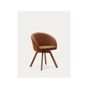 Silla giratoria Marvin chenilla marrón y patas de madera...