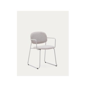 Silla Meli de chenilla beige y estructura de metal beige...