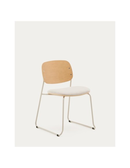 Silla apilable Meli de contrachapado de álamo con asiento de chenilla beige y patas de metal beige FSC Mix Credit - Kave Home