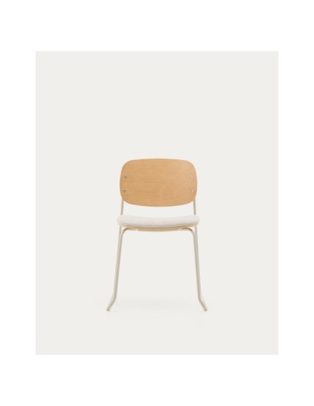 Silla apilable Meli de contrachapado de álamo con asiento de chenilla beige y patas de metal beige FSC Mix Credit - Kave Home