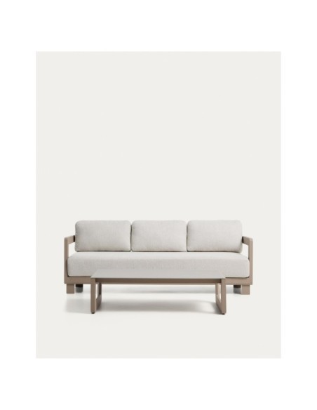 Set Nerano de sofá 3 plazas y mesa de centro de aluminio y vidrio templado topo - Kave Home