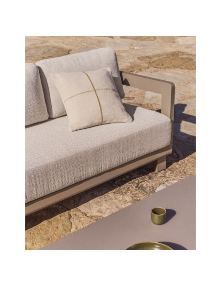 Set Nerano de sofá 3 plazas y mesa de centro de aluminio y vidrio templado topo - Kave Home