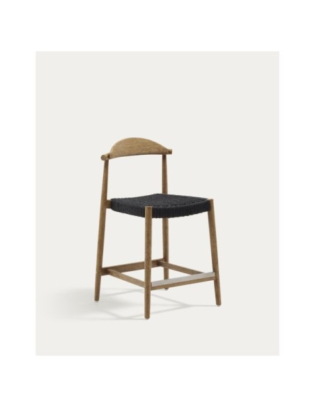 Taburete Nina madera maciza de acacia acabado natural y cuerda negro altura 62cm FSC 100% - Kave Home