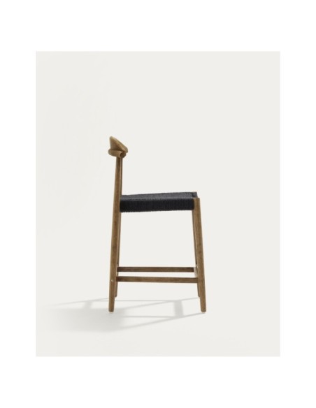 Taburete Nina madera maciza de acacia acabado natural y cuerda negro altura 62cm FSC 100% - Kave Home