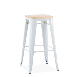 Taburete Tolix 76 cm asiento madera, blanco
