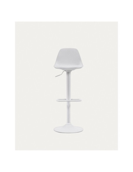 Taburete Orlando - T de poliuretano blanco y acero blanco mate 60-82 cm - Kave Home
