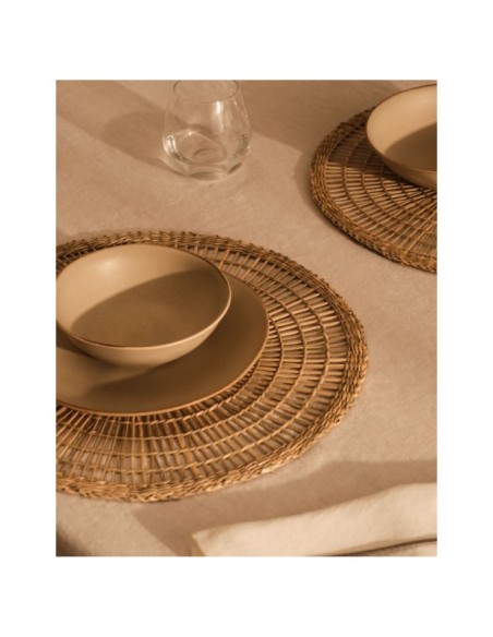 Set redondo Palau de 2 individuales de fibras naturales con acabado natural Ø 38 cm - Kave Home