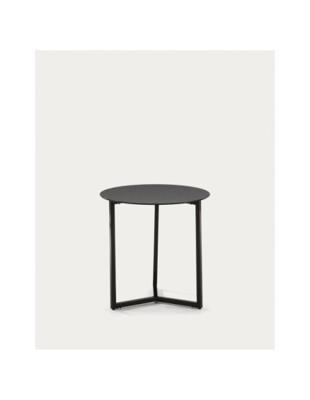 Mesa auxiliar Raeam vidrio templado y acero acabado negro Ø 50 cm - Kave Home