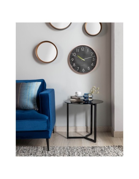 Mesa auxiliar Raeam vidrio templado y acero acabado negro Ø 50 cm - Kave Home