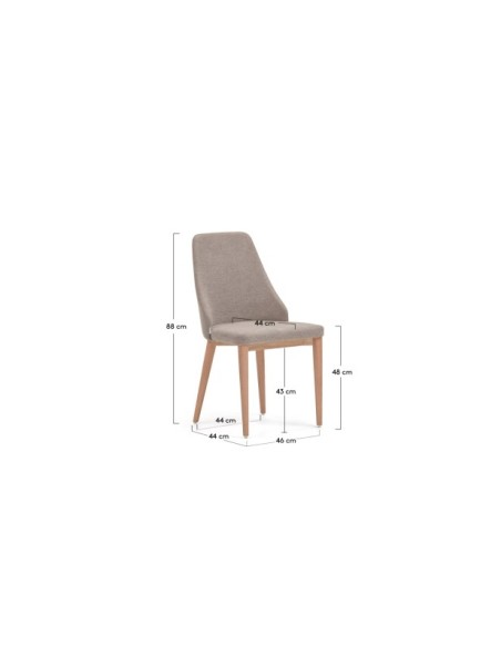 Silla Rosie de chenilla marrón y patas de madera maciza de fresno con acabado natural - Kave Home