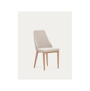 Silla Rosie de chenilla beige y patas de madera maciza de...