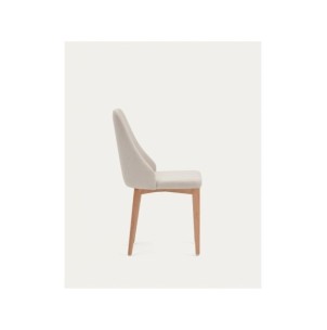 Silla Rosie de chenilla beige y patas de madera maciza de... 2