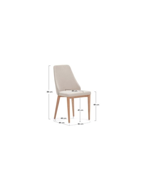 Silla Rosie de chenilla beige y patas de madera maciza de fresno con acabado natural - Kave Home