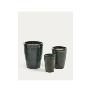 Set Rotja de 3 maceteros de terracota con acabado verde...
