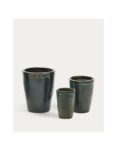 Set Rotja de 3 maceteros de terracota con acabado verde glaseado Ø 26 / 35 / 47 cm - Kave Home