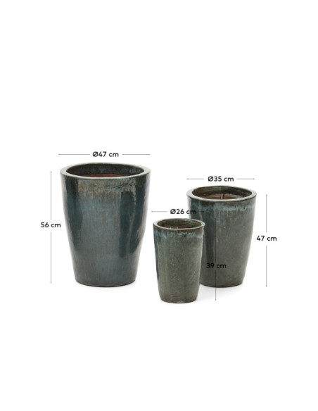 Set Rotja de 3 maceteros de terracota con acabado verde glaseado Ø 26 / 35 / 47 cm - Kave Home