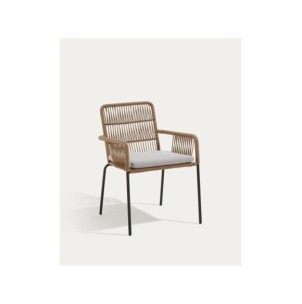 Silla apilable Samanta de cuerda beige y patas de acero...