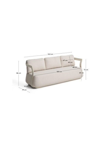 Sofá Tamaris 3 plazas de aluminio color crudo 217 cm - Kave Home