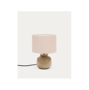Lámpara de mesa Tay de cerámica verde y lino beige - Kave...