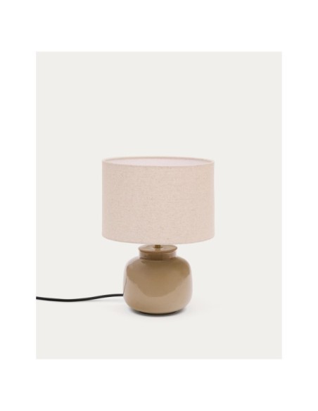 Lámpara de mesa Tay de cerámica verde y lino beige - Kave Home