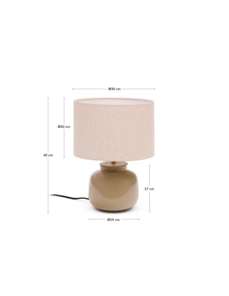 Lámpara de mesa Tay de cerámica verde y lino beige - Kave Home