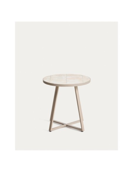 Mesa auxiliar redonda Tella de acero galvanizado y azulejos beige Ø45 cm - Kave Home