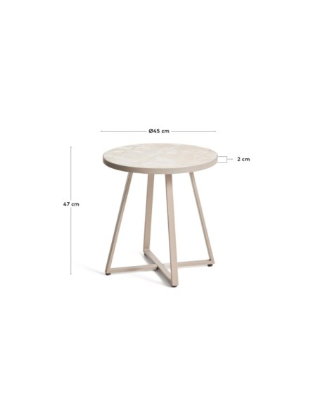 Mesa auxiliar redonda Tella de acero galvanizado y azulejos beige Ø45 cm - Kave Home