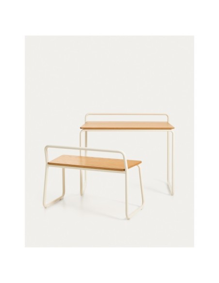 Banco Tinn de chapa de fresno y estructura de metal beige 75 cm - Kave Home