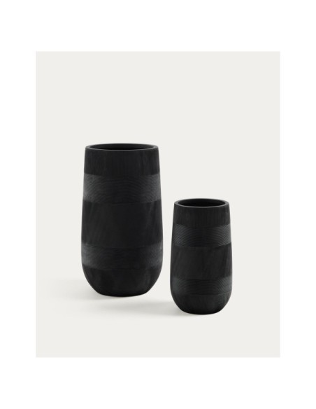 Set Tival de 2 maceteros de efecto cemento negro Ø 45 cm / Ø 32 cm - Kave Home