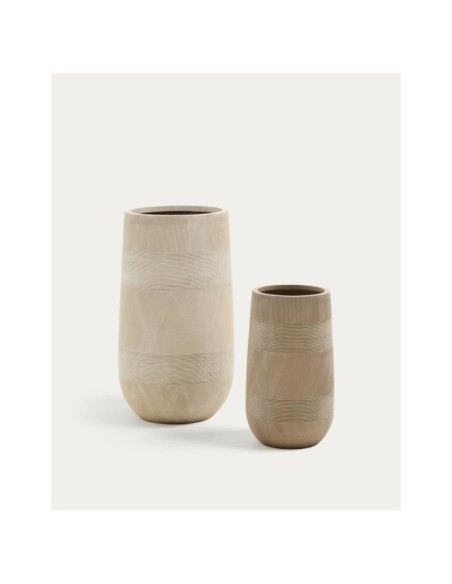Set Tival de 2 maceteros de efecto cemento beige Ø 45 cm / Ø 32 cm - Kave Home