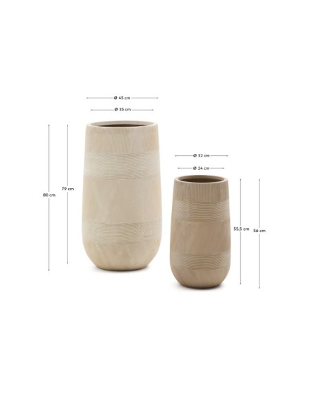 Set Tival de 2 maceteros de efecto cemento beige Ø 45 cm / Ø 32 cm - Kave Home